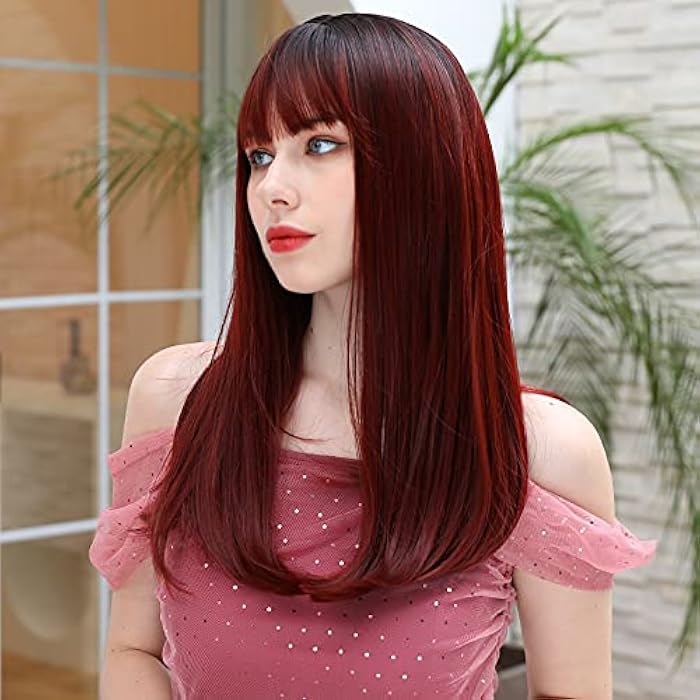 DILLARDS Zuro Ombre Wig With Bangs Straight Hair Red Wigs For Women Hot Pink Dark Brown Black Blonde Cosplay Colorful Wigs For Girls Soft Cute Costume Wigs Long Synthetic Hair Replacement Wigs (Ombre) - Image 2